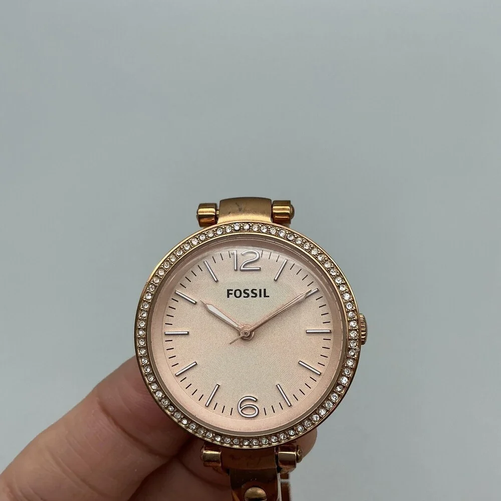 Fossil Womens Watch 32mm Rose Gold Tone Crystal Bezel ES3286 New Battery 6